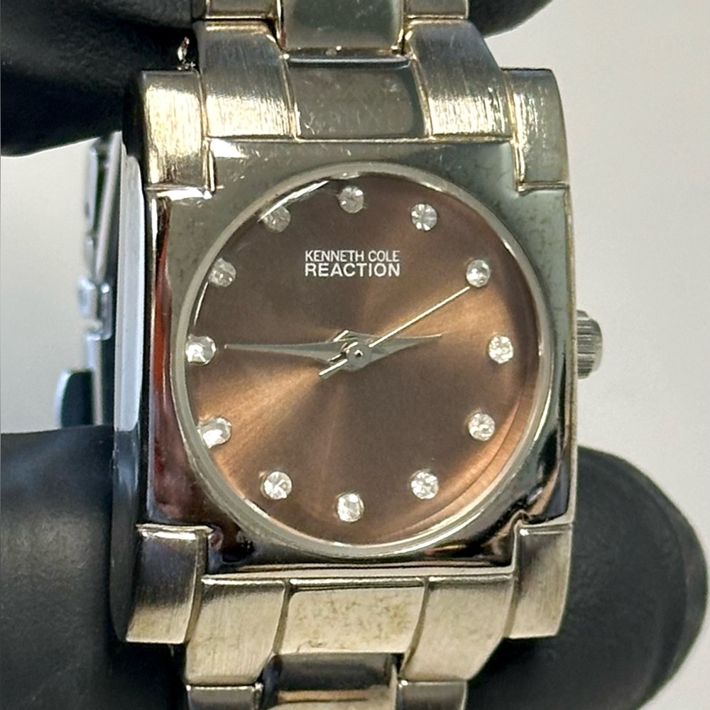 Kenneth Cole Reaction F3562621 Brown Diamond Dial Tank Silver SS 23mm Watch